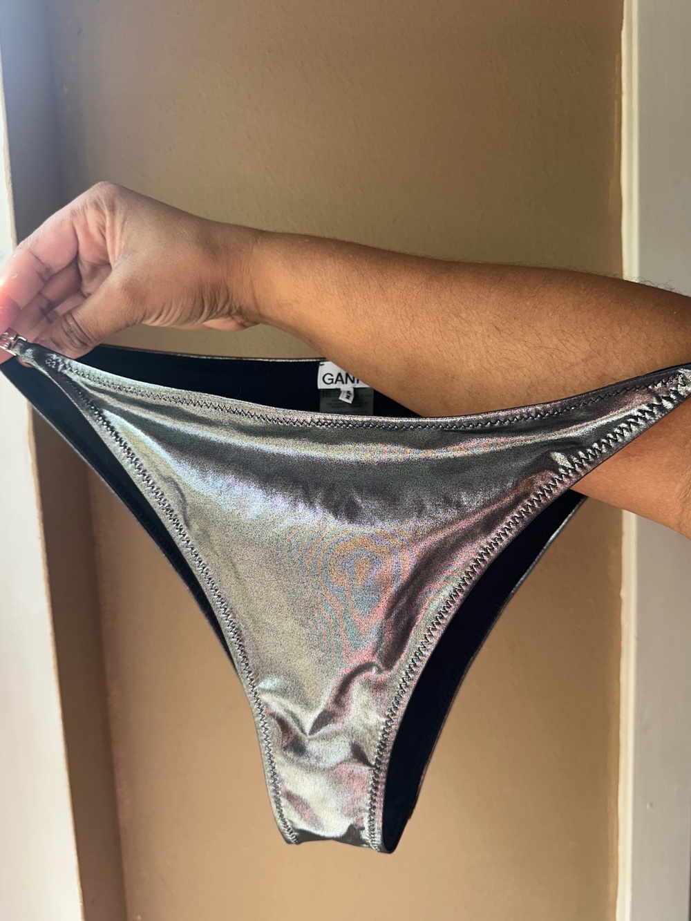 Ganni Metallic Silver Bikini Bottom